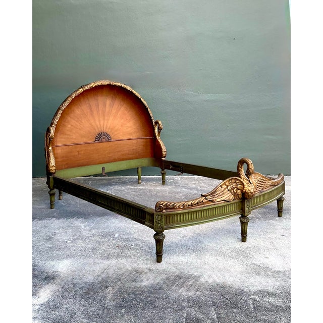 Vintage Regency French Deco Carved Swan Full Bed For Sale - Image 9 of 14