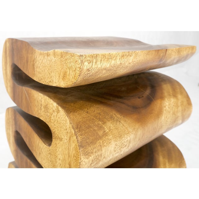 Brown Snake Shape One Piece Carved Solid Walnut Square Top Stool Side Table Stand MINT For Sale - Image 8 of 12