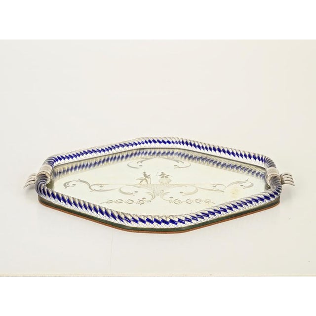 Hexagonal Serving Tray in Blue Mirror-Engraved Murano Glass from Barovier, Italy, 1940s For Sale - Image 3 of 13