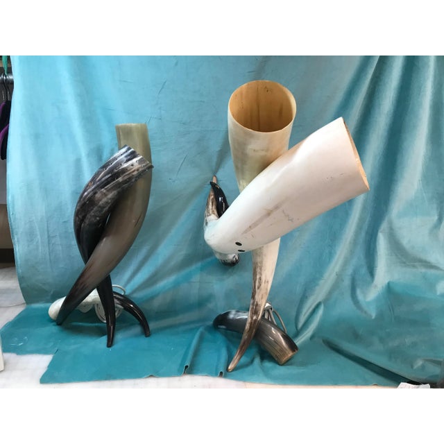 1980s Mid-Century Tall Torchiere Horn Table Lamps Pair For Sale - Image 5 of 12