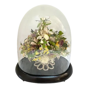 Late 19th Century Victorian Wax Flower Basket Still Life Under Oval Glass Dome II