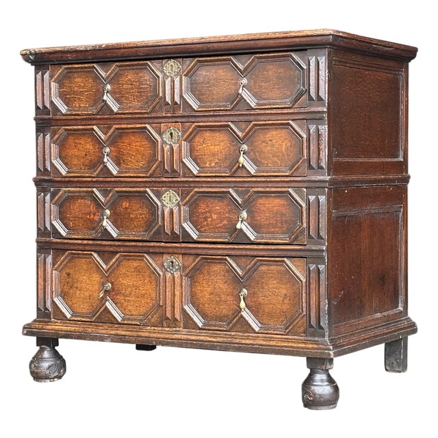 Charles II Oak Geometric Chest of Drawers, 1680s For Sale