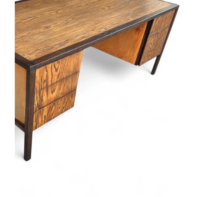 1980s Modern Executive White Oak Desk – Fully Restored, 5 Drawer Pedestal Desk For Sale - Image 13 of 17