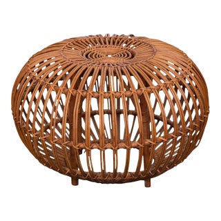 Vintage Franco Albini Style Woven Rattan Ottoman Pouf For Sale