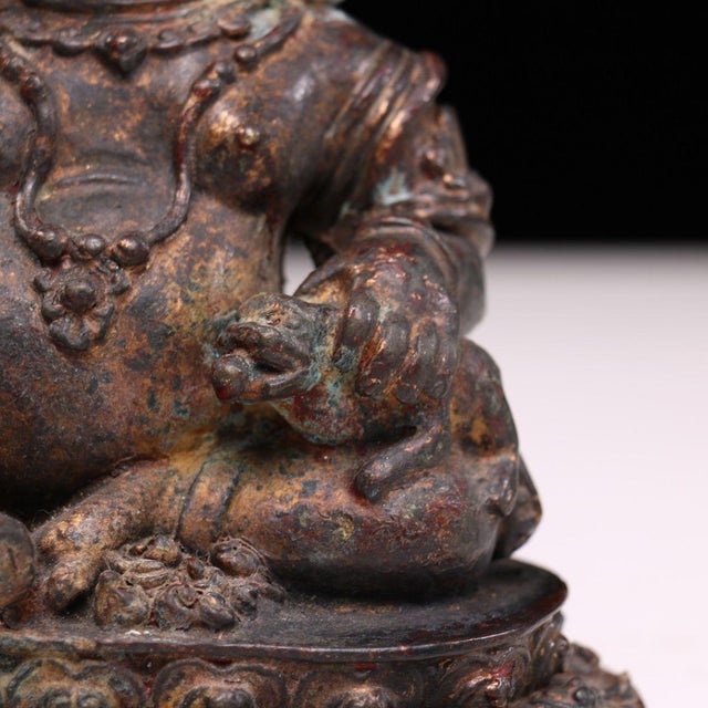 Late 19th Century Late 19th Century Gilt Bronze Yellow Jambhala Statue, Buddhist Wealth Deity, 1.3kg For Sale - Image 5 of 9