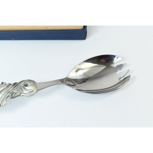 Vintage Seagull Pewter Sheffield Canada Salad Servers Spoon Fork Iris Design For Sale - Image 13 of 14