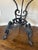 1990s Victorian Revival Clawfoot Iron & Leather Wicker Side Table For Sale - Image 4 of 9