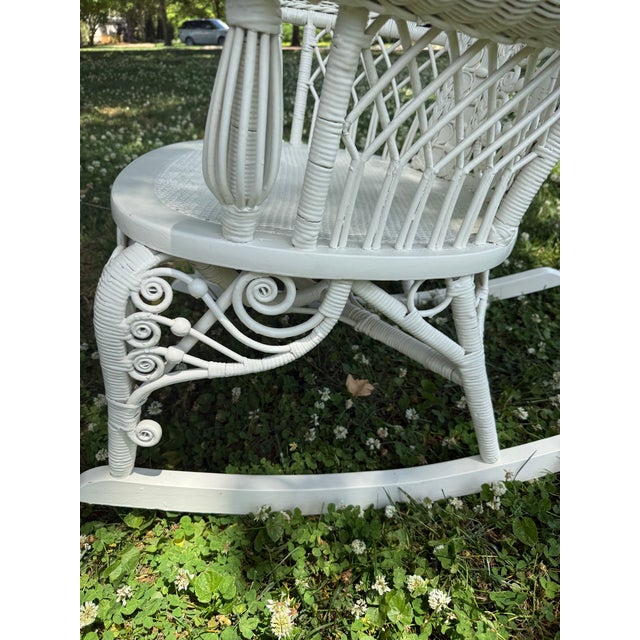 Vintage Heywood-Wakefield Wicker Rocker For Sale - Image 4 of 9