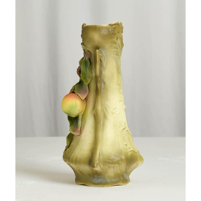Victorian Art Nouveau Julius Strnact Majolica Vase With Green Apples, Bohemia For Sale - Image 3 of 7