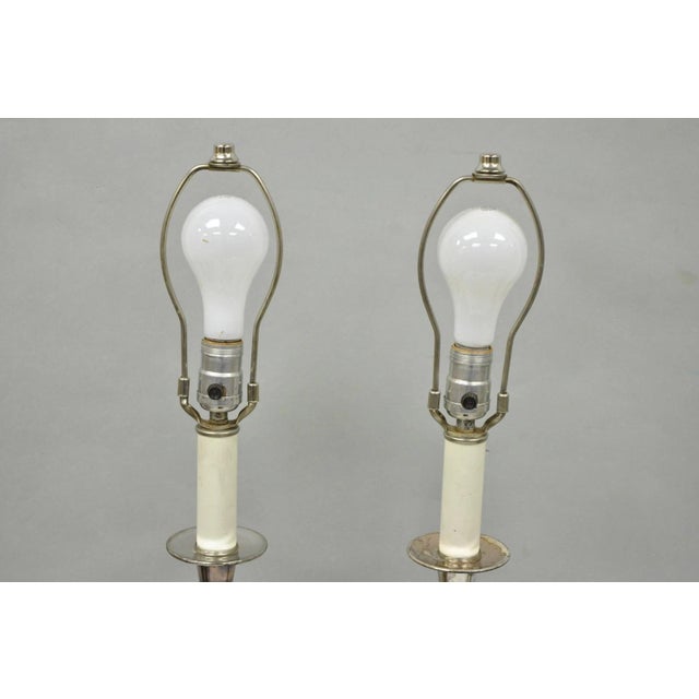Mid 20th Century International Victorian Silver Plate Floral Repousse Candlestick Table Lamp Pair For Sale - Image 12 of 18