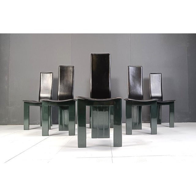 Italian Leather and Green Lacquer Dining Chairs, 1980s, Set of 6 For Sale - Image 9 of 12
