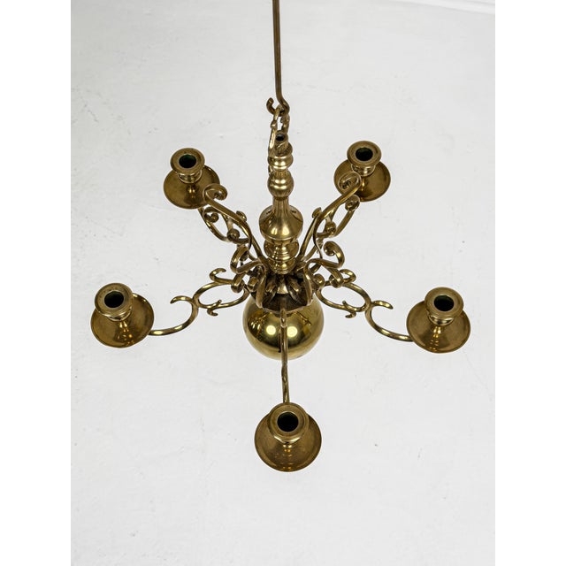 20th Century Swedish Brass Five-Arm Chandelier by Skultuna, Sweden, 1950 For Sale - Image 3 of 5