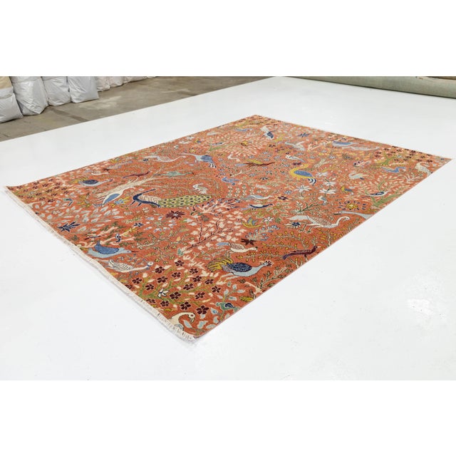 Modern Indian Hand-Knotted Wool Rug – Rust & Blue Tree of Life For Sale - Image 9 of 10