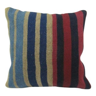 Handwoven Colorful Striped Turkish Kilim Pillow Cover For Sale