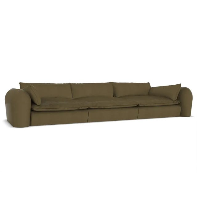 Contemporary Modern Comfy Sofa in Green Leather by Collector For Sale - Image 3 of 5