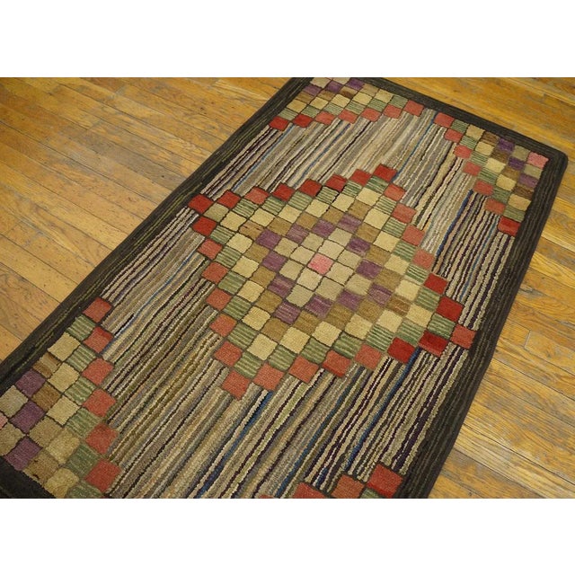 Magnificent Multicolored With Tridimensional Symmetric Design Antique American Hooked Rug For Sale - Image 9 of 11