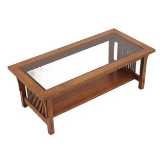 Stickley Spindle Side Glass Top Coffee Table For Sale