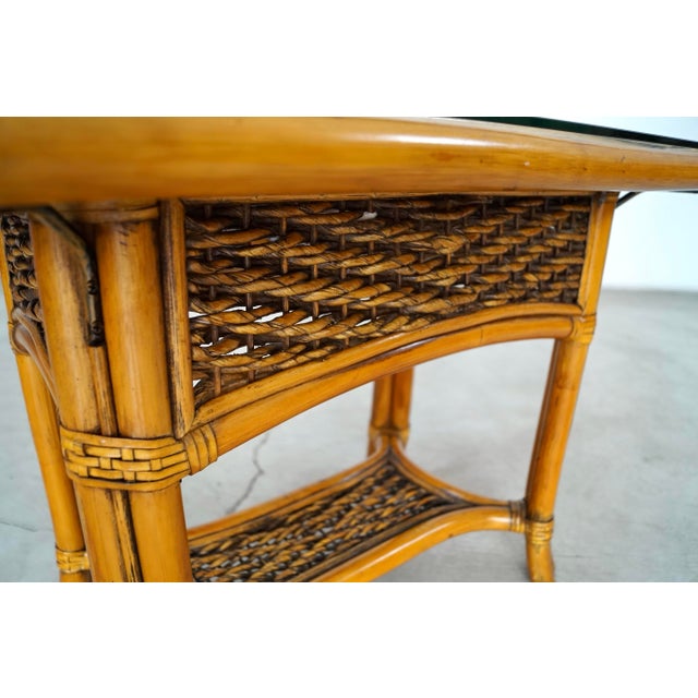 1980’s Boho Chic Rattan & Glass End Table For Sale - Image 11 of 12