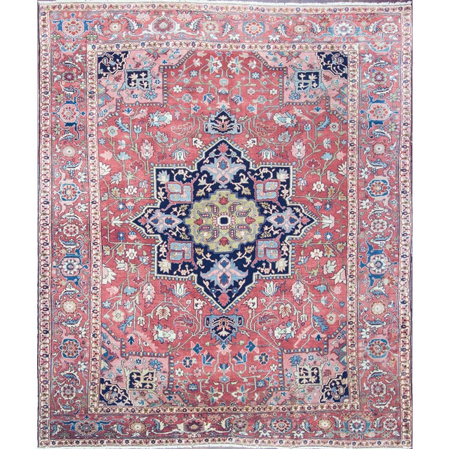 Textile Antique Persian Serapi Carpet, 8'9" × 10'2" For Sale - Image 7 of 9