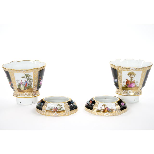 Rococo 19th Century Dresden Porcelain Gilt & Painted Decorative Cachepots For Sale - Image 3 of 10