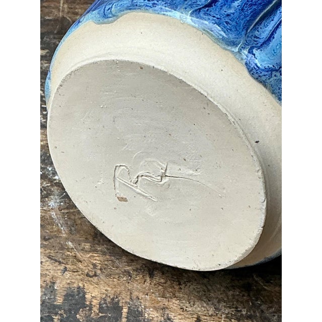 Vintage Studio Pottery Blue Ceramic Vase For Sale - Image 10 of 18