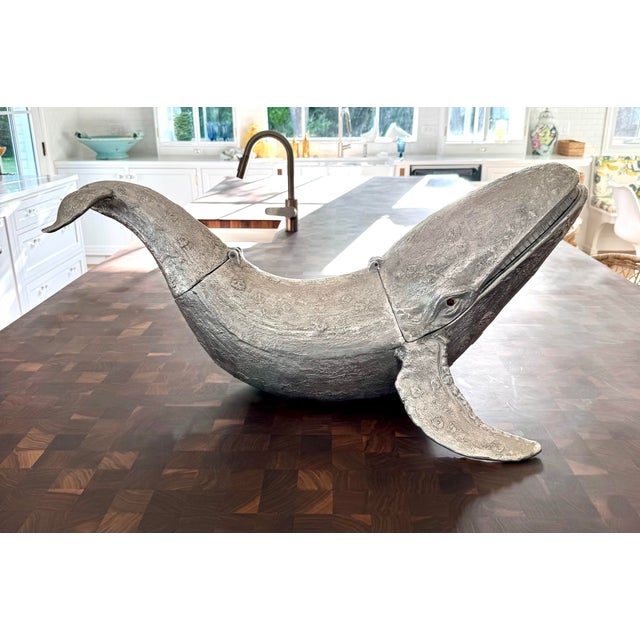 A pristine, rare and highly collectible Arthur Court whale-form champagne cooler, expertly cast in aluminum and designed...