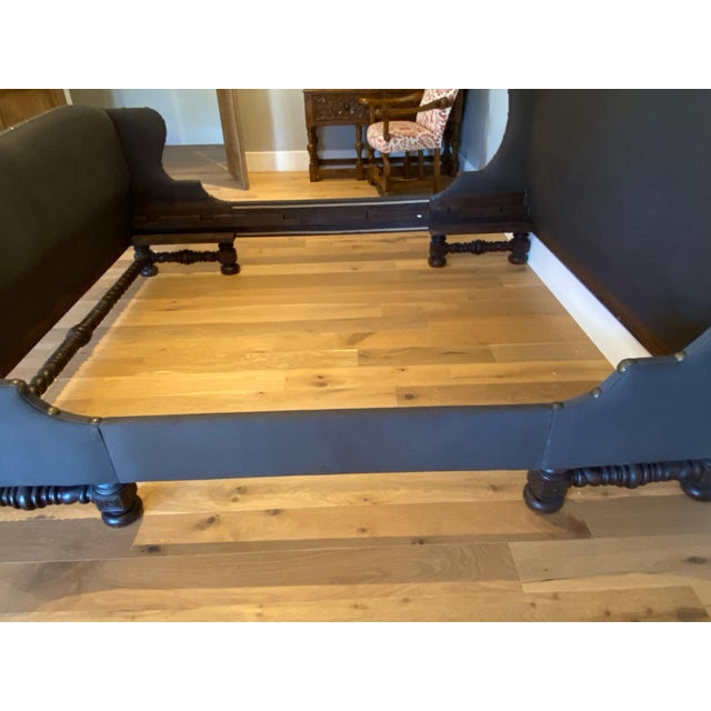 1990s Upholstered King Bed With 2 Sets of Side Rails For Sale In Phoenix - Image 6 of 11