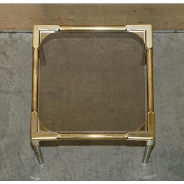 Mid-Century Modern Brass and Smoked Glass Coffee Table with Nesting Tables, Set of 3 For Sale - Image 16 of 18