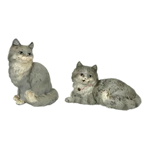 Original Set of 2 Vintage American 1930s Signed Hubley Manufacturing Company Cast Iron Cat Doorstops - Siblings