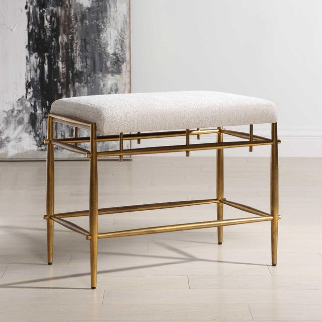 Modern Karleen Plush White Small Brass Bench For Sale - Image 3 of 7
