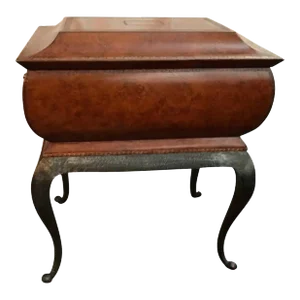 1980s Maitland - Smith Orange Leather Box on Metal Stand