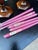 1970s Country Core Pair of Wooden Candleholders and Pink Candles For Sale - Image 4 of 11