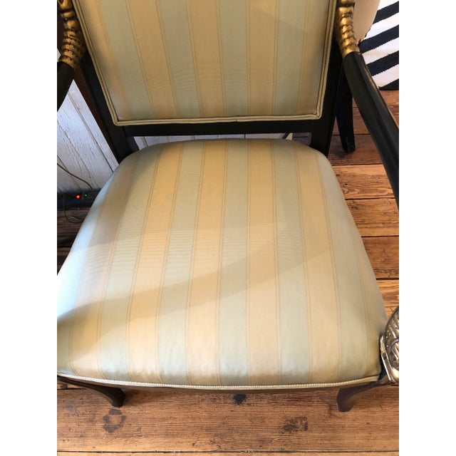 Regency Style Black & Gold Dolphin Motif Armchairs -A Pair For Sale - Image 10 of 11