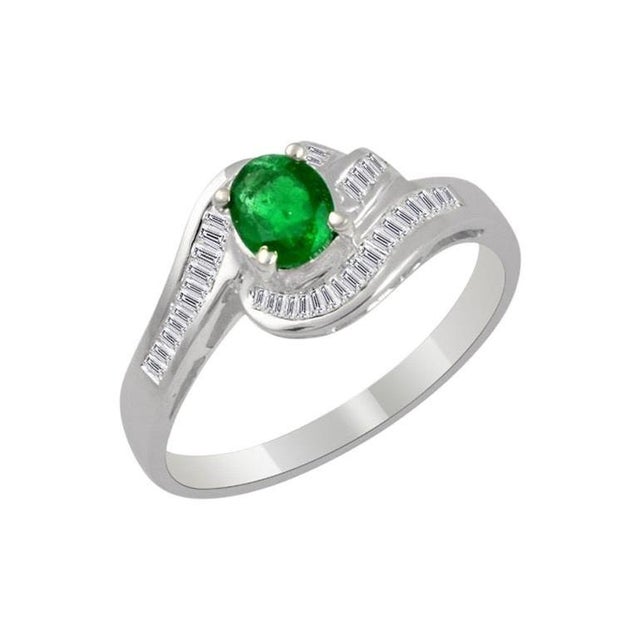 Natural Brazilian Emerald & Diamond Ring 18 Karat White Gold For Sale - Image 15 of 18
