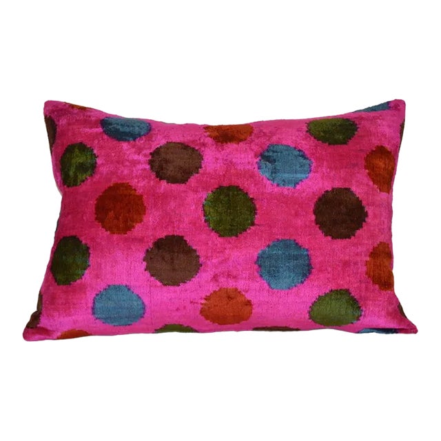 Silk Uzbek Ikat Velvet Hand Made Pillow Cushion For Sale