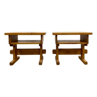 Brutalist Nightstands in Pine, 1970s, Set of 2 For Sale