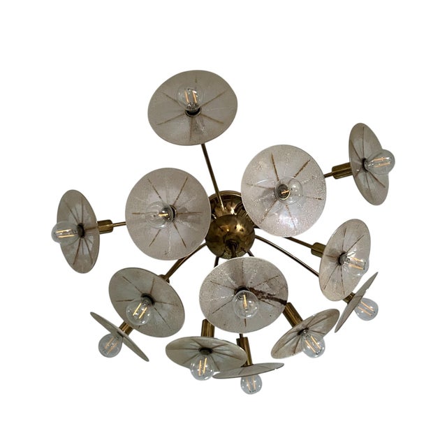 Lightolier Mid 20th Century Dandelion Art Glass Shade Chandelier Lightolier Designed by Gerald Thurston For Sale - Image 4 of 15