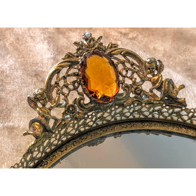 Hollywood Regency Hollywood Regency Large Vanity Tray With Cupids in Ormolu For Sale - Image 3 of 12