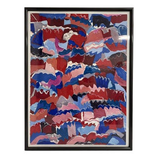 Helmut Dittmann, Abstract Composition in Red and Blue, 1980s, Paint on Paper For Sale