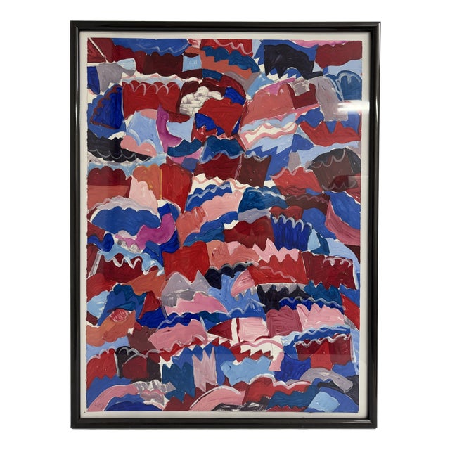 Helmut Dittmann, Abstract Composition in Red and Blue, 1980s, Paint on Paper For Sale