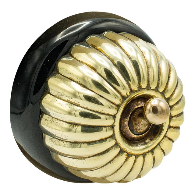 1920s Art Deco Antique Light Switch, English, Brass, Bakelite, On-Off, Early 20th Century For Sale