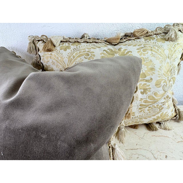 Brass Vintage Handcrafted Italian Fortuny Pillows/a Pair For Sale - Image 8 of 10