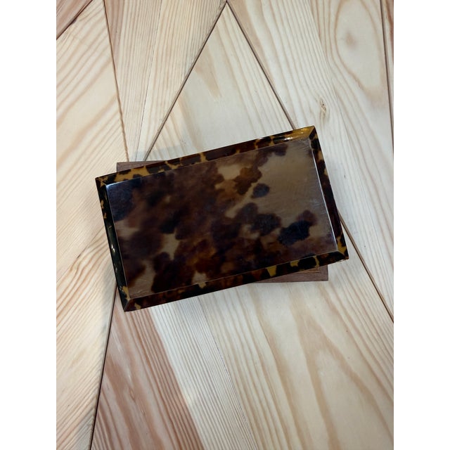 Tortoiseshell-Style Wood Box With Beveled Lid For Sale In Los Angeles - Image 6 of 6