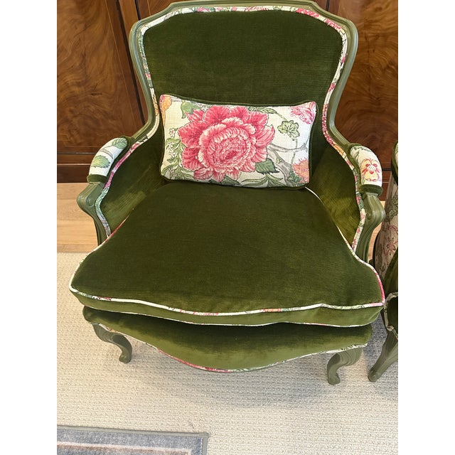 Forest Green 1960s French Style Bergere Accent Chairs - A Pair For Sale - Image 8 of 9