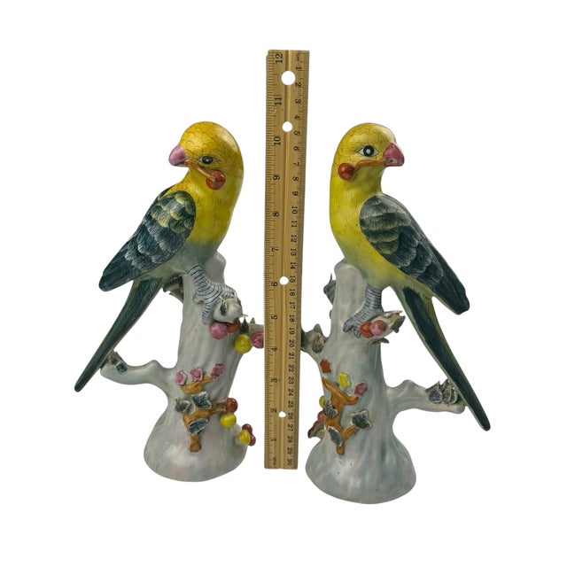1970s Chinese Export Porcelain Parrots With Applied Fruit and Blossoms – A Pair For Sale - Image 9 of 15