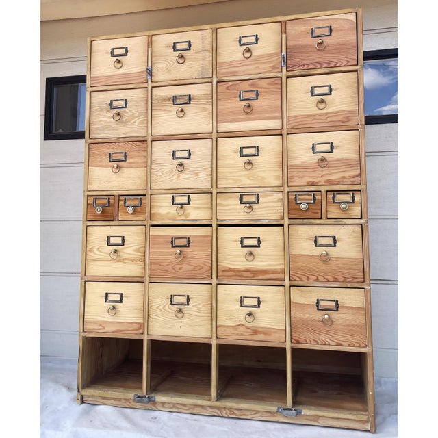 26-Drawer Card Catalog Cabinet in Wood, 1950s For Sale - Image 4 of 18