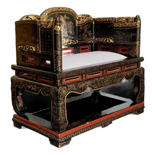 Vintage Chinese Lacquered Throne Chair For Sale