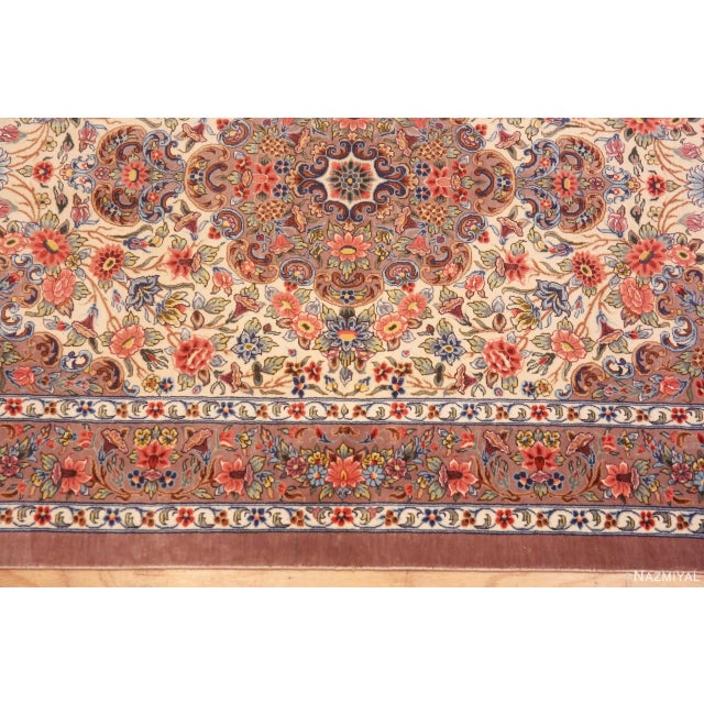 1950s Nazmiyal Collection 1950s Fine Floral Design Vintage Persian Silk Qum Rug For Sale - Image 5 of 7
