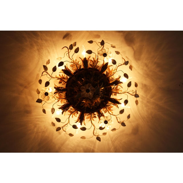 Banci firenze florentine plafoniere / ceiling light made in italy 1970s murano glass flowers + leaves the filigree leaves...
