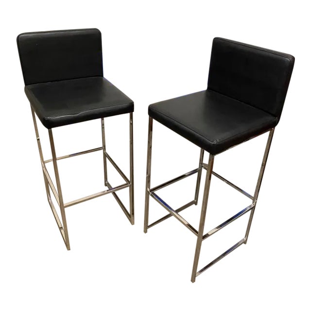 1970s Chrome and Black Bar Stools - a Pair For Sale